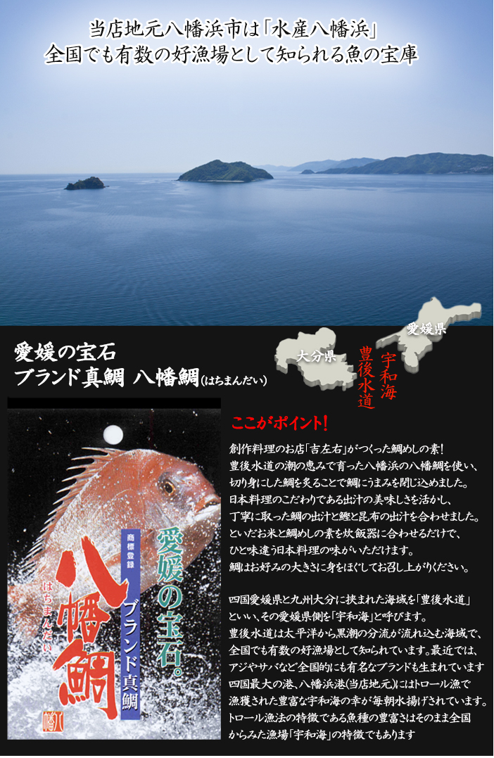 全国でも有数の好漁場である八幡浜のブランド鯛『八幡鯛』